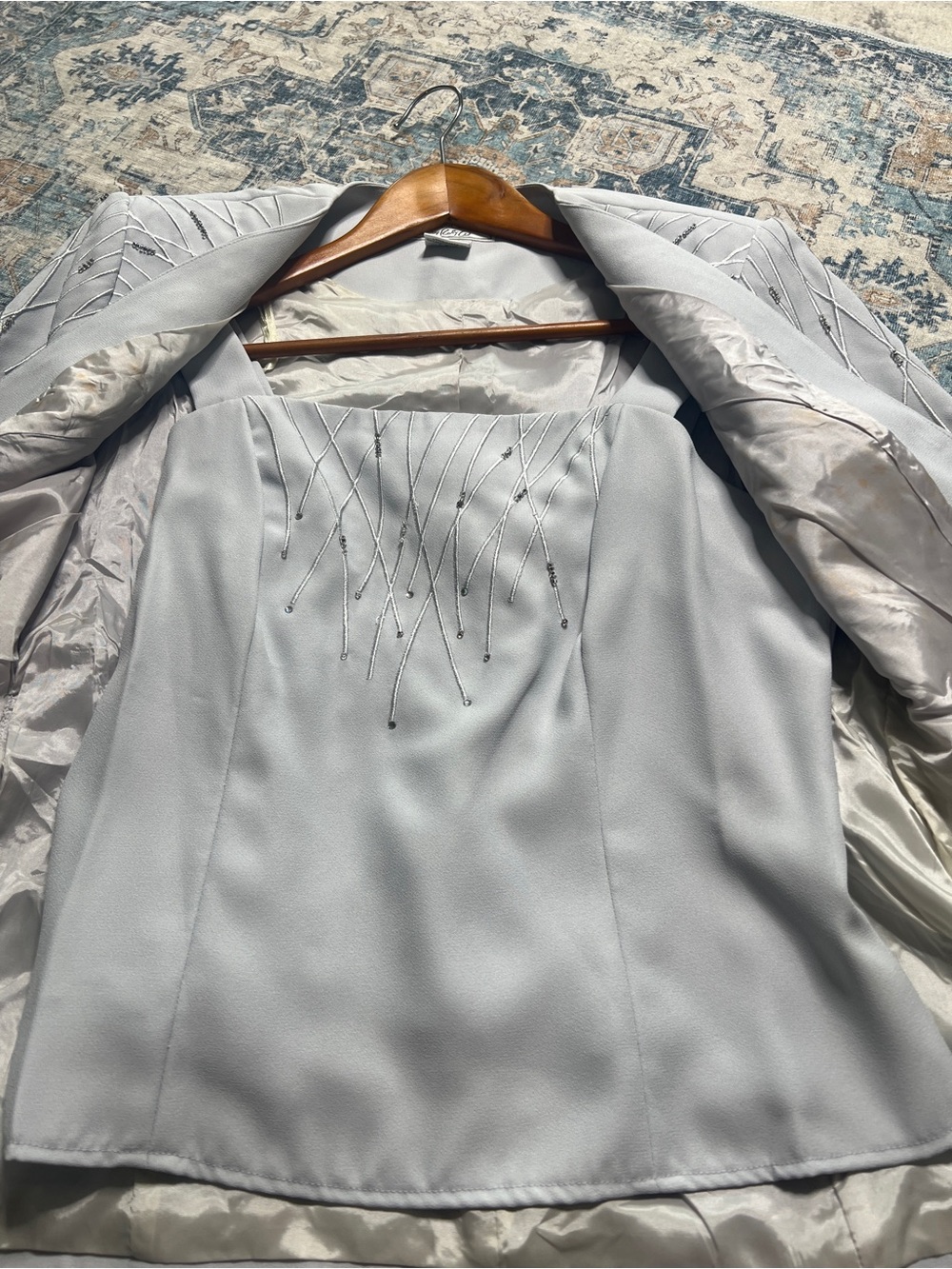 Che Studio Light Silver Embroidered Blazer 2 piece Vintage - Picture 5 of 16